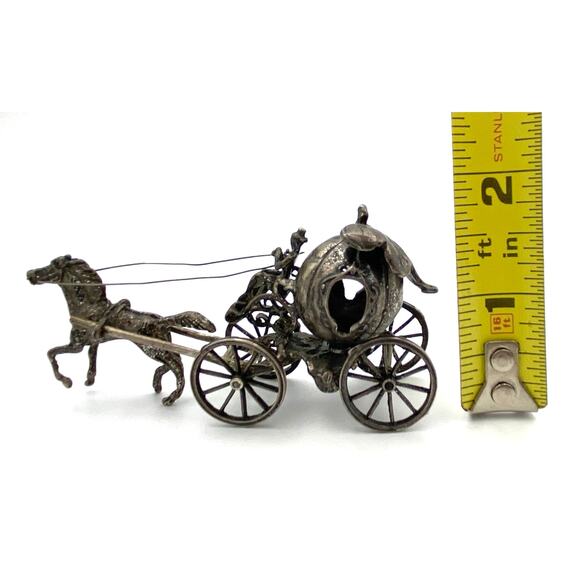 Vintage Sterling Silver Miniature Cinderella's Horse Drawn Pumpkin Carriage 47g - Picture 9 of 11